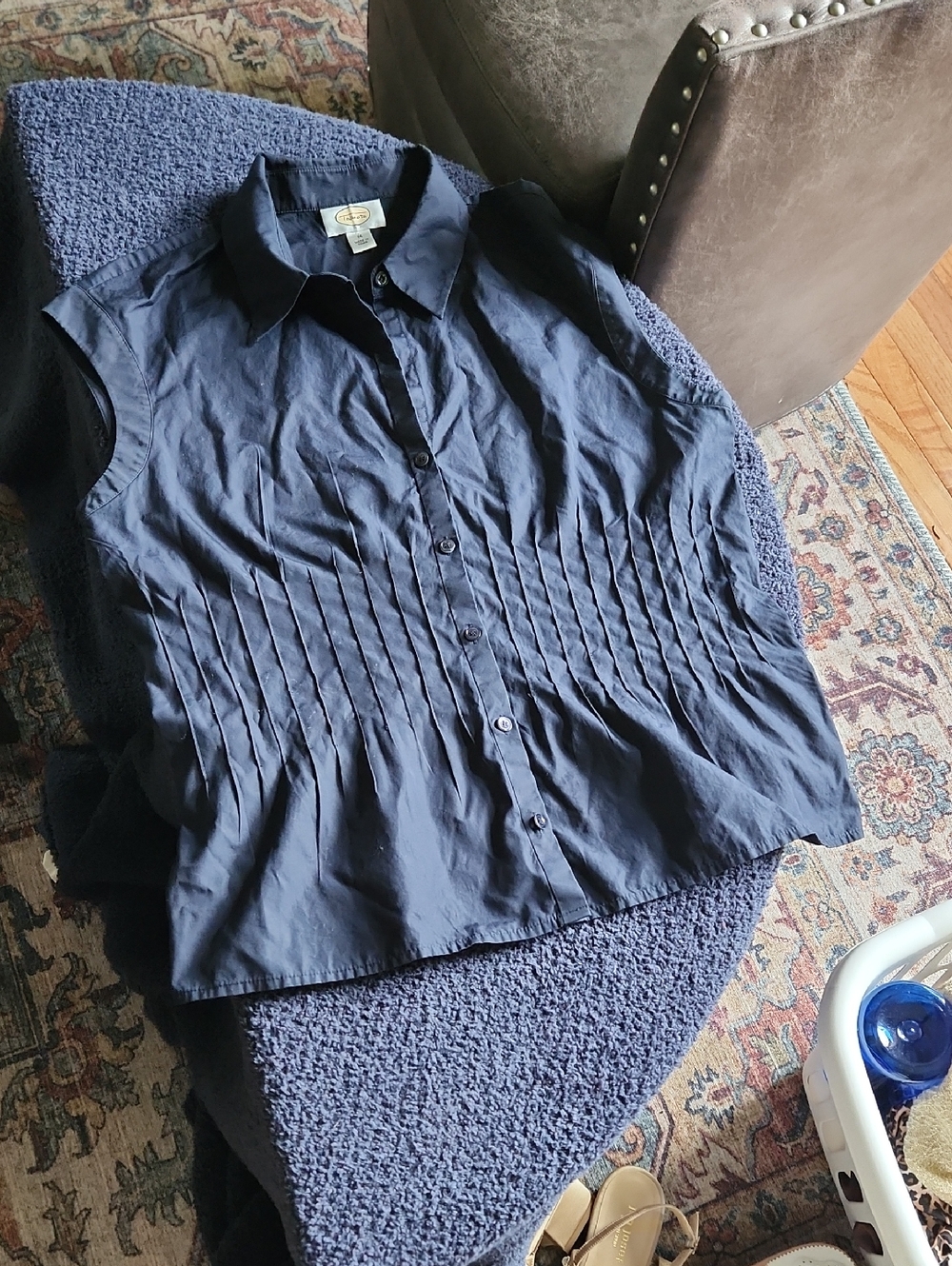 Talbots Pintuck Sleeveless Button-Down Shirt Sz 14